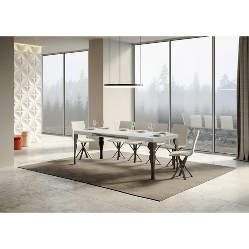 Table Extensible 90x140/400 Cm Paxon Frêne Blanc Cadre Anthracite