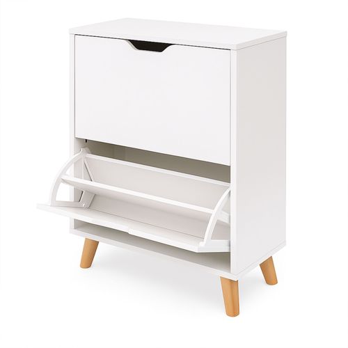 Emma - Meuble à Chaussures Gain De Place 2 Portes 55x82x25 Cm 12 Paires En Bois Blanc