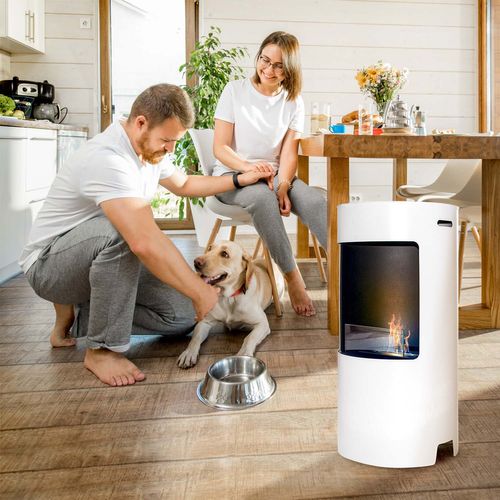 Giulio Cesare - Cheminée à Bioéthanol De Sol D.40x80 Cm Design D’intérieur En Acier Inoxydable Blanc