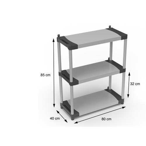 Étagère En Résine Pvc 3 Étagères Capacité 80 Kg, 80x40xh85 Cm