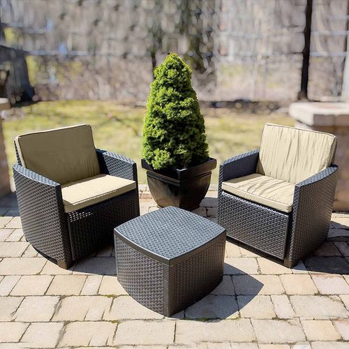 Trinacria - Salon De Jardin En Polyrotin - 2 Fauteuils + Table Basse