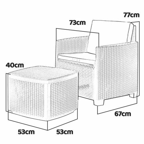 Trinacria - Salon De Jardin En Polyrotin - 2 Fauteuils + Table Basse