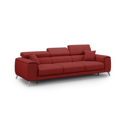 Fusion Canapé Avec 3 Assises Coulissantes En Tissu Doux Antitache T05 260 Cm Rouge
