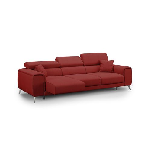 Fusion Canapé Avec 3 Assises Coulissantes En Tissu Doux Antitache T05 260 Cm Rouge