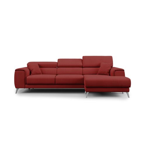 Fusion Canapé D'angle Avec Assises Amovibles En Tissu Doux Antitache T05 260 Cm Droit Rouge