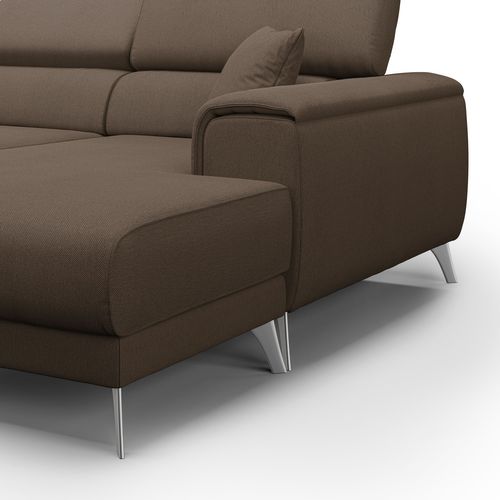 Fusion Canapé D'angle Avec Assises Amovibles En Tissu Doux Antitache T05 260 Cm Gauche Brun