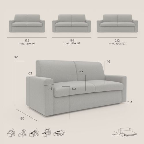 Kansas Canapé Lit Convertible H20 Cm En Tissu Imperméable T13 172 Cm (mat. 120x197) Taupe