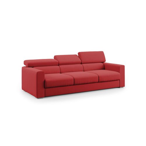 Dylan Canapé Avec Pouf Amovible à 3 Assises En Tissu Effet Coton Imperméable T13 240 Cm Rouge
