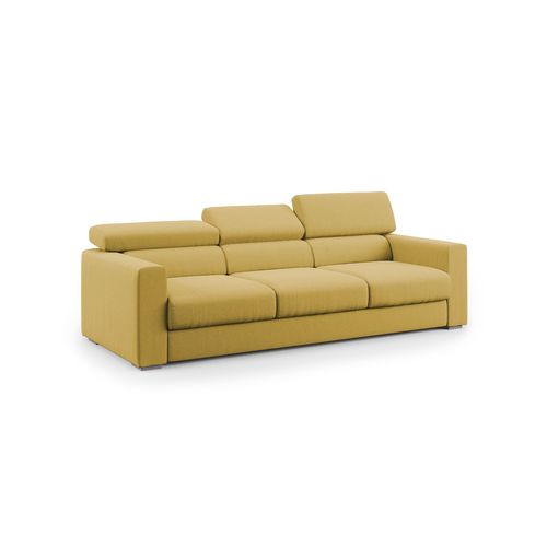 Dylan Canapé Avec Pouf Amovible à 3 Assises En Tissu Effet Coton Imperméable T13 240 Cm Jaune