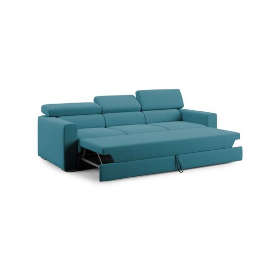 Dylan Canapé Avec Pouf Amovible à 3 Assises En Tissu Effet Coton Imperméable T13 240 Cm Bleu Ciel