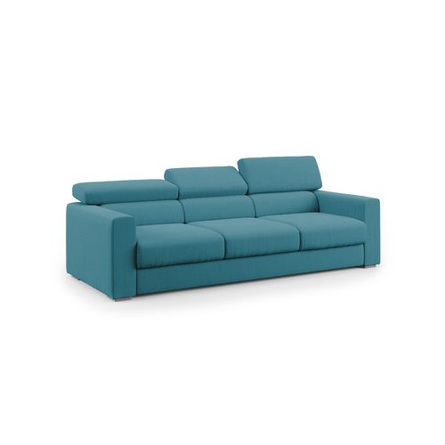 Dylan Canapé Avec Pouf Amovible à 3 Assises En Tissu Effet Coton Imperméable T13 240 Cm Bleu Ciel