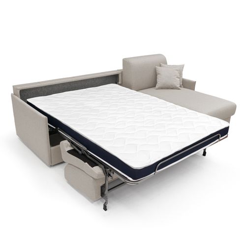 Evans Canapé D'angle Convertible En Tissu Imperméable T13 272 Cm Droit (mat. 160x197)  Creme