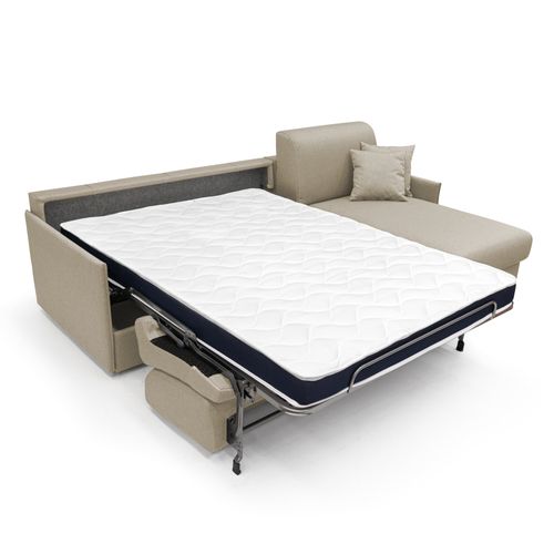 Evans Canapé D'angle Convertible En Tissu Imperméable T13 272 Cm Droit (mat. 160x197) Beige