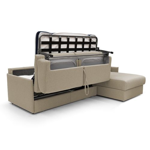 Evans Canapé D'angle Convertible En Tissu Imperméable T13 272 Cm Droit (mat. 160x197) Beige