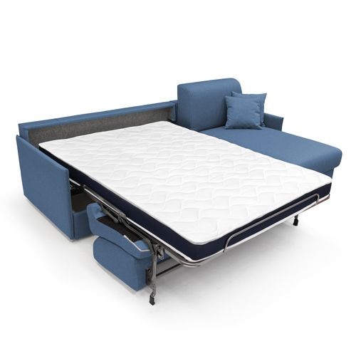 Evans Canapé D'angle Convertible En Tissu Imperméable T13 272 Cm Droit (mat. 160x197) Bleu