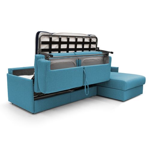 Evans Canapé D'angle Convertible En Tissu Imperméable T13 272 Cm Gauche (mat. 160x197) Bleu Ciel