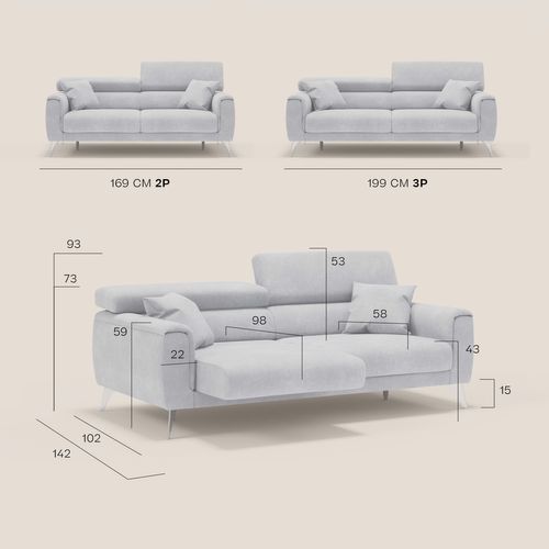 Caravaggio Canapé Avec Assises Coulissantes En Tissu Doux Imperméable T02 169 Cm Brun