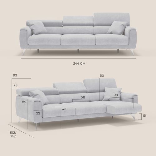 Caravaggio Canapé 3 Assises Extensibles En Tissu Imperméable T02 244 Cm Creme