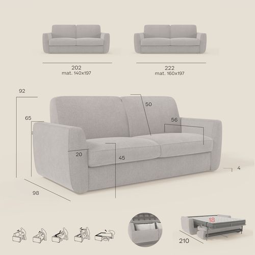 Leonida Canapé Convertible Déhoussable Et Matelas H18 Cm - Coffre à Oreiller Détachable 222 Cm Blanc