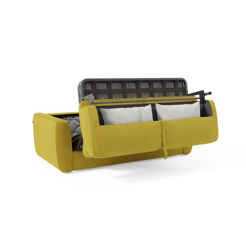 Leonida Canapé Convertible Déhoussable Et Matelas H18 Cm - Coffre à Oreiller Détachable 222 Cm Jaune