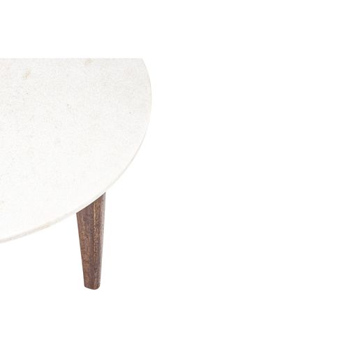 Table Basse Ronde Vintage En Manguier Et Marbre Blanc D60 - Blany