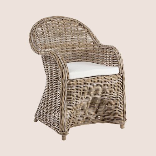 Fauteuil En Rotin Naturel Et Coussin En Coton - Saint Tropez