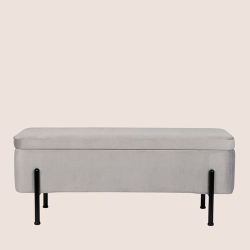 Banc Coffre 2 Places En Velours Et Piétement Noir - Nina