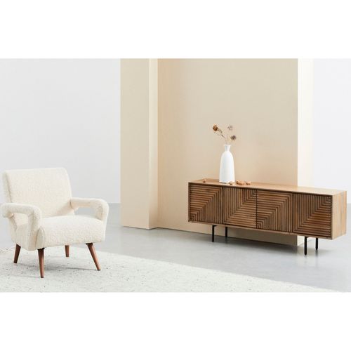 Meuble TV En Manguier 4 Portes Et Pieds Métal Noir L140 - Manaus