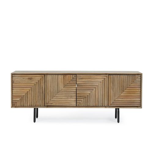 Meuble TV En Manguier 4 Portes Et Pieds Métal Noir L140 - Manaus