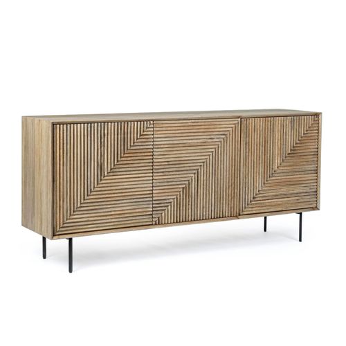 Buffet En Bois De Manguier 3 Portes Et Pieds Métal Noir L180 - Manaus