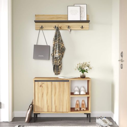 Vestiaire Avec Range-Chaussures Et Porte-Manteaux Roka - 90x35x68.5 Cm - Bois