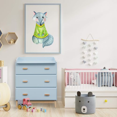 Table à Langer Deble 100x80x42 Mdf Bois Bleu Ciel Marron Scandinave