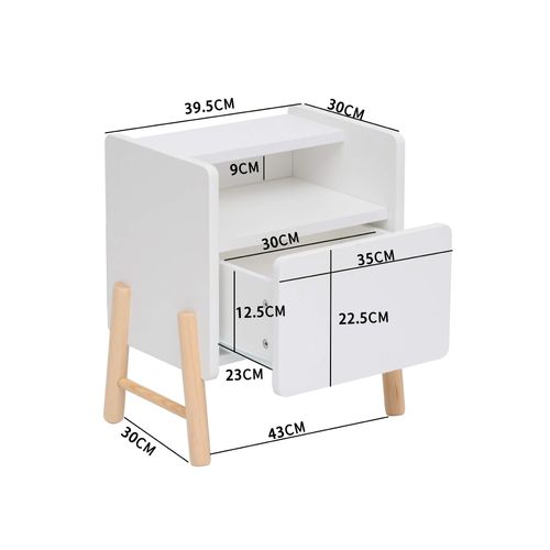 Table De Chevet Pour Enfants Kelen 49x40x30 Mdf Pin Blanc Marron