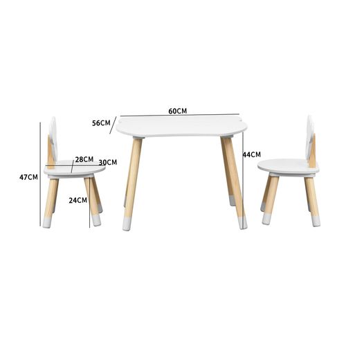 Table Et 2 Chaises Pour Enfants Nefel 44x60x56 Mdf Pin Blanc Marron Ensemble 3 Pièces
