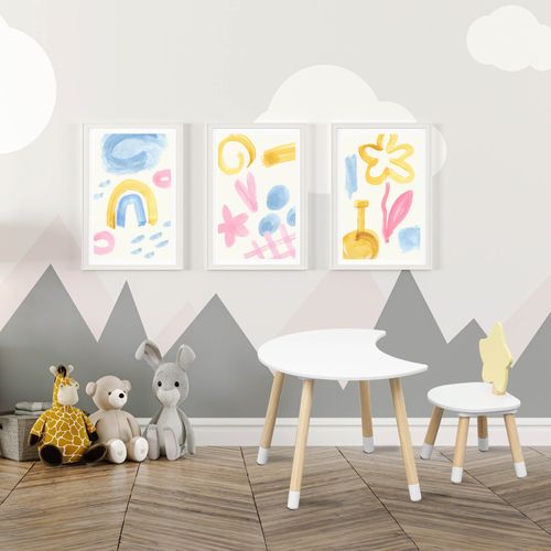Table Et Chaise Pour Enfants Buriti 44x60x40 Mdf Pin Blanc Marron Ensemble 2 Pièces