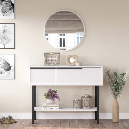 Console Avec Miroir 76x100x29,5 Panneau De Particules Fer Blanc Gris Foncé Moderne