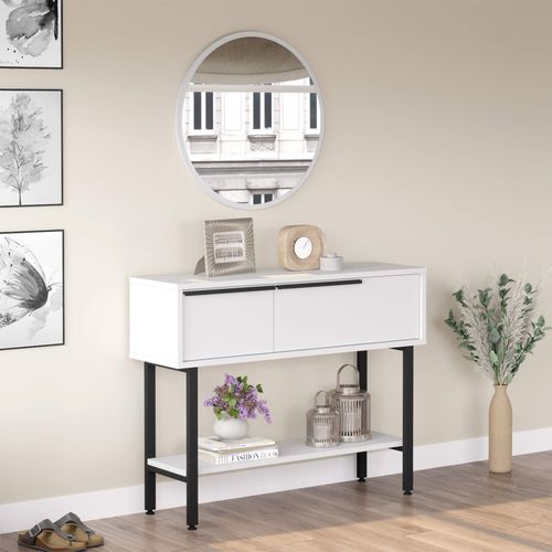 Console Avec Miroir 76x100x29,5 Panneau De Particules Fer Blanc Gris Foncé Moderne