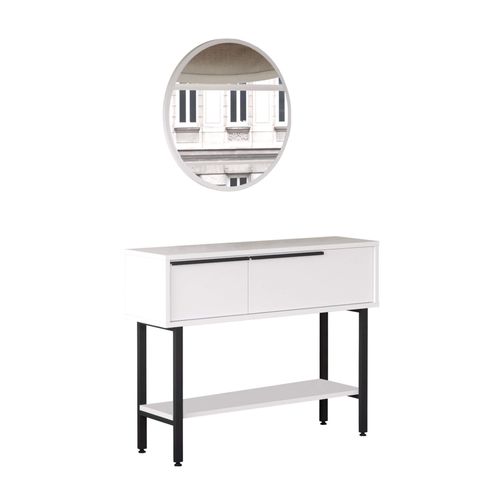 Console Avec Miroir 76x100x29,5 Panneau De Particules Fer Blanc Gris Foncé Moderne