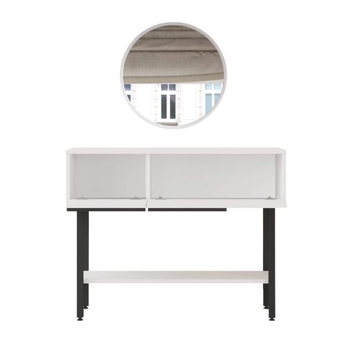 Console Avec Miroir 76x100x29,5 Panneau De Particules Fer Blanc Gris Foncé Moderne