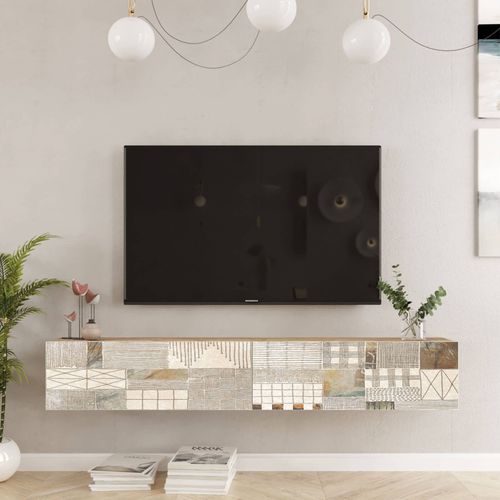 Meuble TV Suspendu 29,5x180x31,5 Panneau De Particules Chêne Clair Blanc Moderne