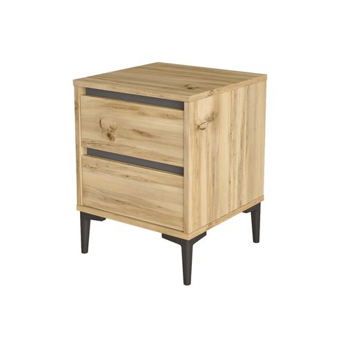 Table De Nuit 2 Tiroirs Panneau De Particules Pvc Chêne Clair Gris Foncé Moderne