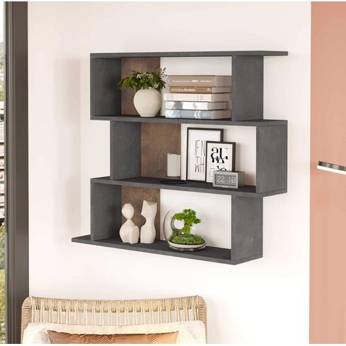 Bibliothèque Murale Dalrae 88x104x27 Panneau De Particules Gris Béton Moderne