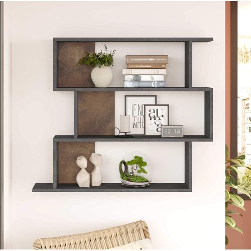 Bibliothèque Murale Dalrae 88x104x27 Panneau De Particules Gris Béton Moderne