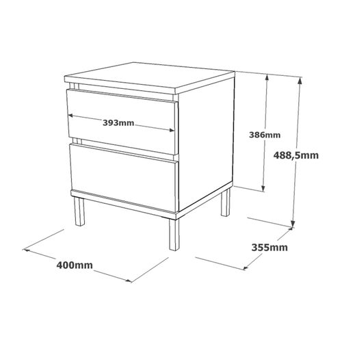 Table De Nuit 2 Tiroirs 49x40x35,5 Panneau De Particules Fer Chêne Clair Noir Moderne