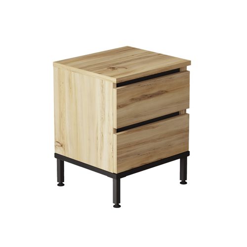 Table De Nuit 2 Tiroirs 49x40x35,5 Panneau De Particules Fer Chêne Clair Noir Moderne