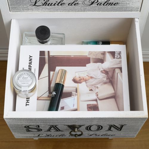 Chiffonnier Blanc Gris 3 Tiroirs Porte Bois 102x32x27