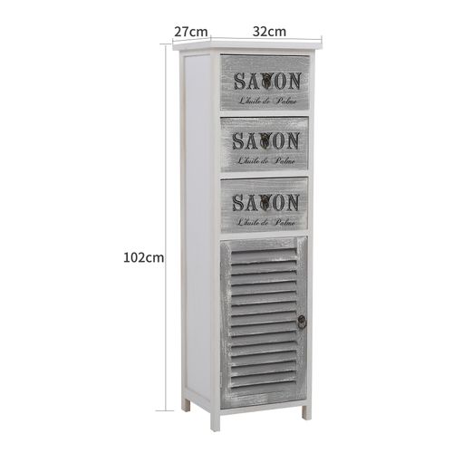Chiffonnier Blanc Gris 3 Tiroirs Porte Bois 102x32x27