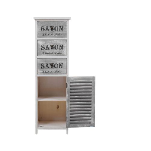 Chiffonnier Blanc Gris 3 Tiroirs Porte Bois 102x32x27