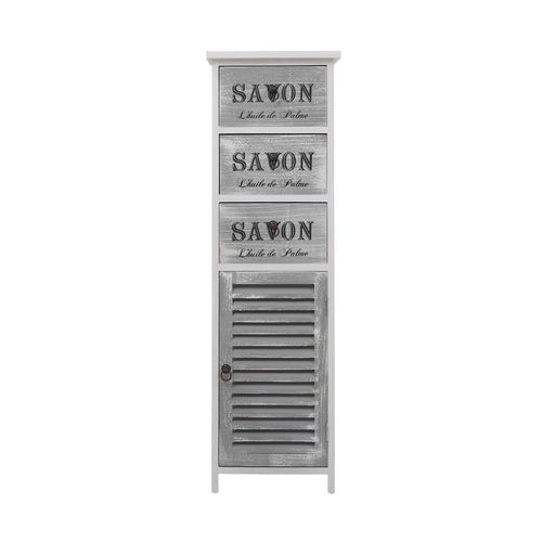 Chiffonnier Blanc Gris 3 Tiroirs Porte Bois 102x32x27
