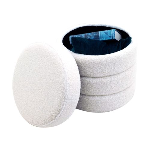 Pouf Avec Rangement Uxi 40x37x37 Tissu Polyester Mdf Blanc Moderne